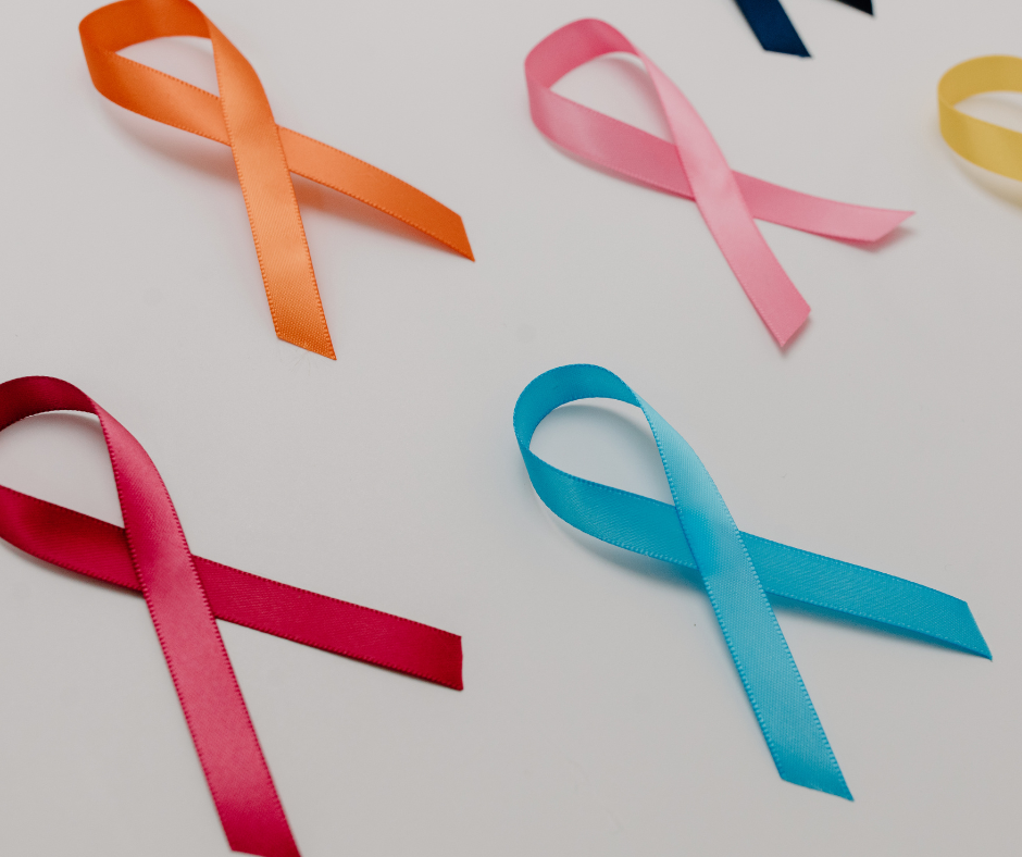 various colored ribbons representing different types of cancerts
